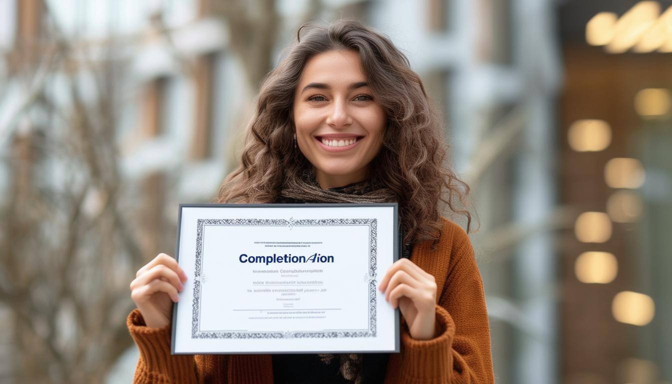 woman holding a completion certificate